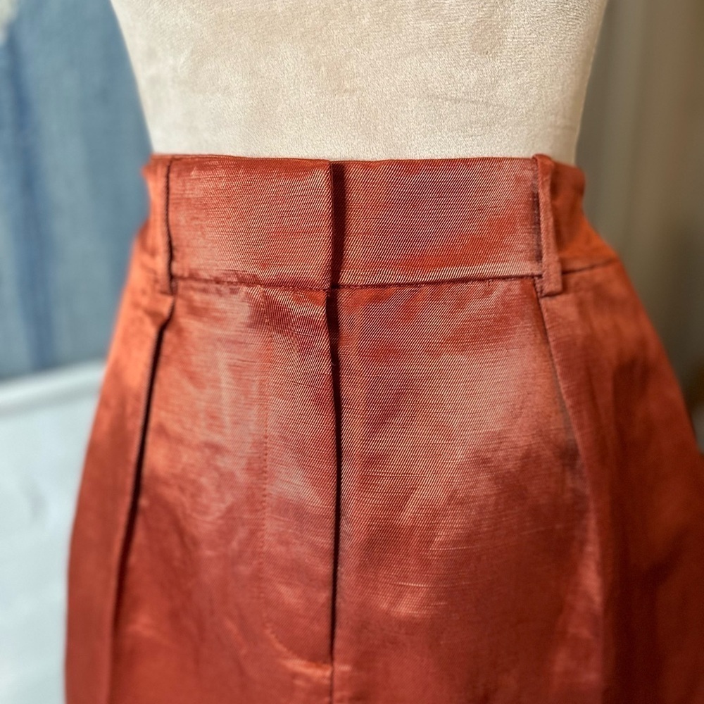 Theory High Waist Linen Blend Pleated Burnt Orange Shorts - Picture 11 of 12
